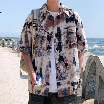Riolio Summer Short Sleeved Shirt Men Printed Casual Shirt Men Streetwear Loose Ice Silk Shirt Mens Hawaiian Shirts Plus Size 5XL
